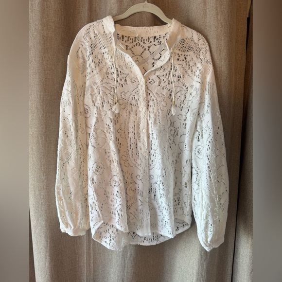 Spell Tops - Spell White Lace Blouse w Fringe